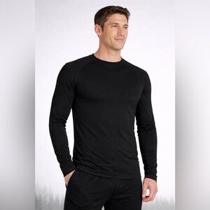 Omni-Wool Men’s Thermal Base Layer Crew Top Black Sz L Merino Wool Blend Shirt